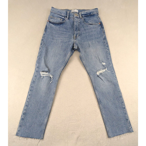Zara sz 4 Crop or Ankle Jeans High Rise distressed some stretch denim blue - Picture 1 of 5
